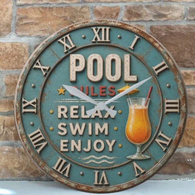 Grande Horloge Ronde Pool Rules Swimming  Decor  (Créateur téléchargé)