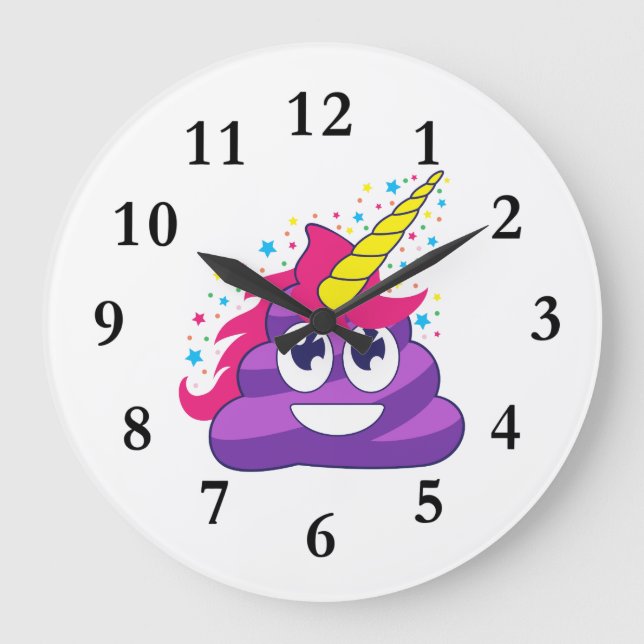 Grande Horloge Ronde Poop de l'Emoji Purple (Recto)