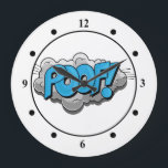 Grande Horloge Ronde Pop art Comic Poof !<br><div class="desc">This retro comic Style Poof! is perfect for any super hero collector or fan boy. The bright graphics have hard lines & bold coloring.</div>