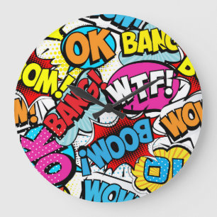 Grande Horloge Ronde Pop Art Comic : Retro Motif sans couture