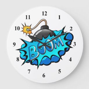 Grande Horloge Ronde Pop Art Comic Style Bomb Boom!