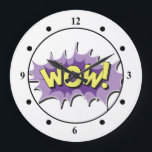 Grande Horloge Ronde Pop art Comic Style Wow<br><div class="desc">This retro comic style Wow est parfait pour tout super hero collector or fan boy. The bright graphics have hard lines & bold coloring.</div>