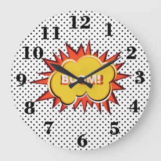 Grande Horloge Ronde Pop art typographie style rétro