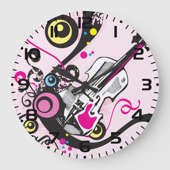 Grande Horloge Ronde Pop Art Violin Abstract Musical Punk Rock (Recto)