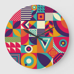 Grande Horloge Ronde Pop formes géométriques abstraites, motif transpar