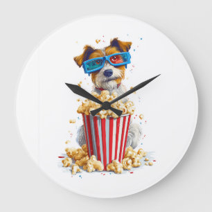 Grande Horloge Ronde Popcorn Pup � Chien Soirée Cinéma