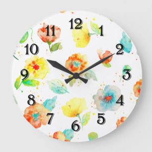 Grande Horloge Ronde Poppies d'aquarelle