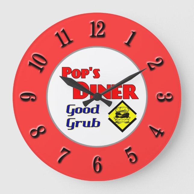 Grande Horloge Ronde Pop's Retro Red Kitchen Clock (Recto)
