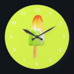Grande Horloge Ronde Popsicle au pin lime art pop mignon nourriture<br><div class="desc">Illustration aquarelle de glaces à l'eau au pin lime mignon. Pour les amateurs de popsicles partout. Conception estivale mignonne. Art pop rose et féminin. Art culinaire.</div>