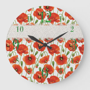 Grande Horloge Ronde Populaire à fleurs rouges