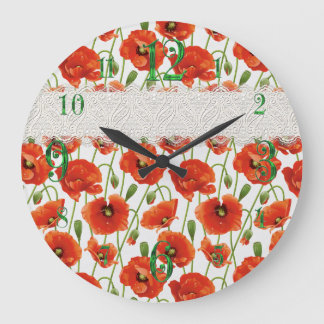 Grande Horloge Ronde Populaire à fleurs rouges