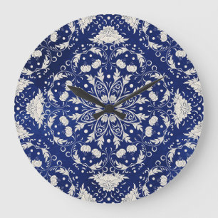 Grande Horloge Ronde Porcelaine chinoise : Aquarelle bleue Florale