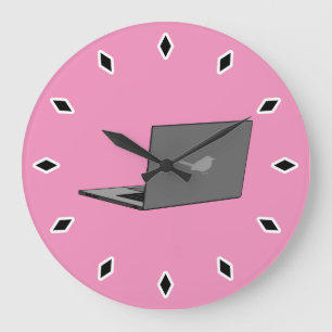 Grande Horloge Ronde Portable gris avec logo d'oiseau