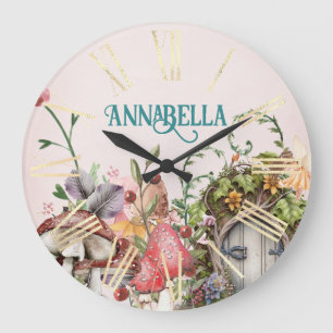 Grande Horloge Ronde Porte de jardin de fées de la forêt enchantée sur