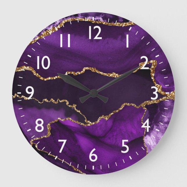 Grande Horloge Ronde Porte en marbre de Parties scintillant violet et d (Recto)