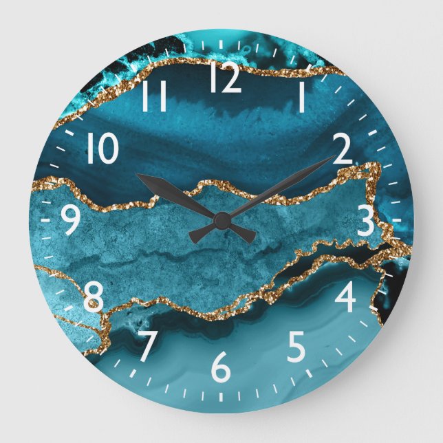 Grande Horloge Ronde Porte en marbre turquoise et Parties scintillant e (Recto)