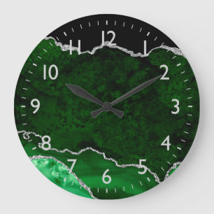 Grande Horloge Ronde Porte en marbre vert et argent