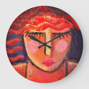 Grande Horloge Ronde Portrait Abstrait d'une femme