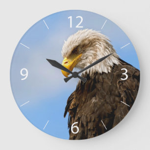 Grande Horloge Ronde Portrait d'aigle à tête blanche Art animalier