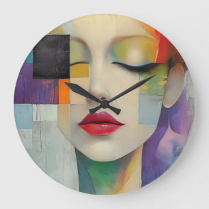 Grande Horloge Ronde Portrait dans le surréalisme des blocs de couleurs