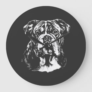 Grande Horloge Ronde Portrait de Bulldog Anglais Vêtements Minimalistes