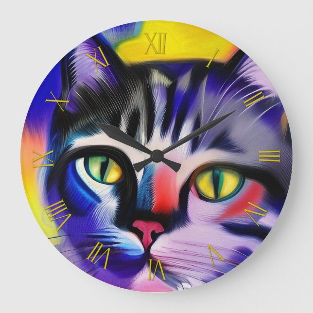 Grande Horloge Ronde Portrait de chat (Recto)