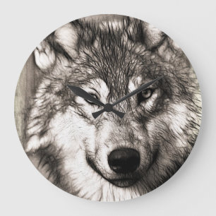 Grande Horloge Ronde Portrait de loup