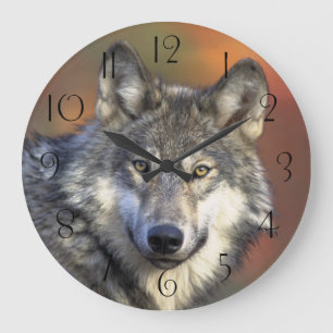 Grande Horloge Ronde Portrait de loup étonnant