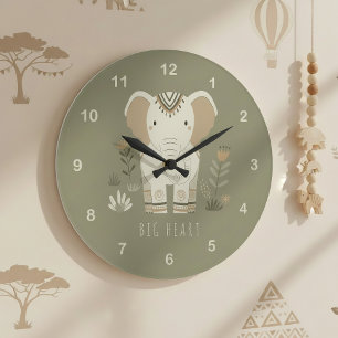 Grande Horloge Ronde Portrait de Safari Éléphant ID1264