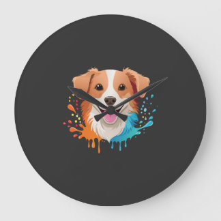 Grande Horloge Ronde Portrait d'un chien mignon avec des couleurs fluid