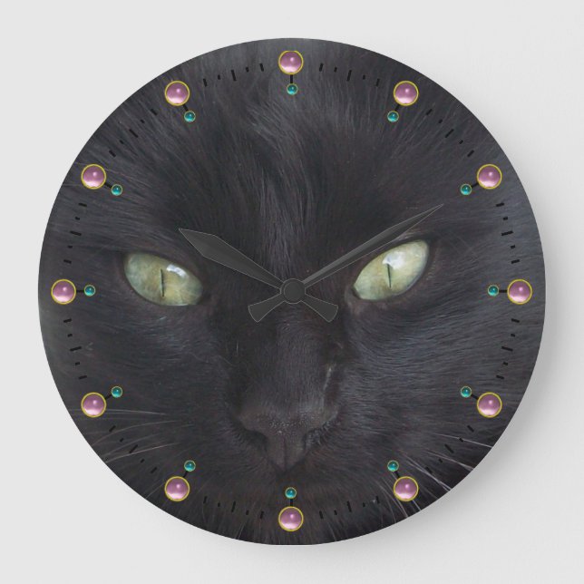Grande Horloge Ronde PORTRAIT EN CHAT NOIR AUX YEUX ÉMERAUDES, Pierre r (Recto)