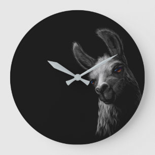 Grande Horloge Ronde Portrait Head Cute Llama avec un Arrière - plan no
