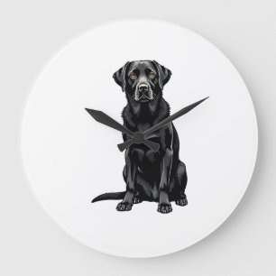 Grande Horloge Ronde Portrait Illustré de Chien Labrador Retriever Noir