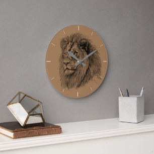 Grande Horloge Ronde Portrait Lion puissant