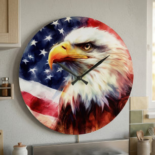 Grande Horloge Ronde Portrait majestueux de l'aigle américain avec le d