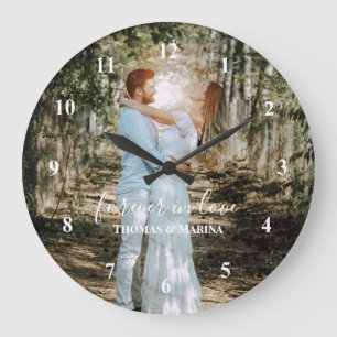 Grande Horloge Ronde Portrait Mariage personnalisé Calligraphie moderne