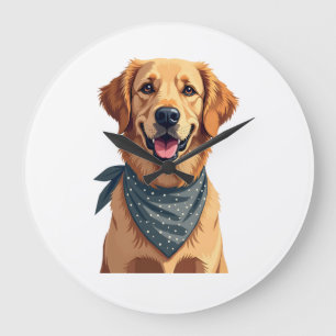 Grande Horloge Ronde Portrait vintage de Golden Retriever avec ba