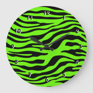 Grande Horloge Ronde Poster de animal vert clair Zebra