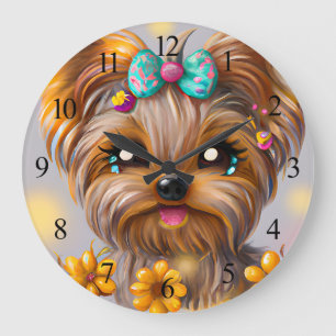 Grande Horloge Ronde Poster de la chiotte Yorkie Kawaii