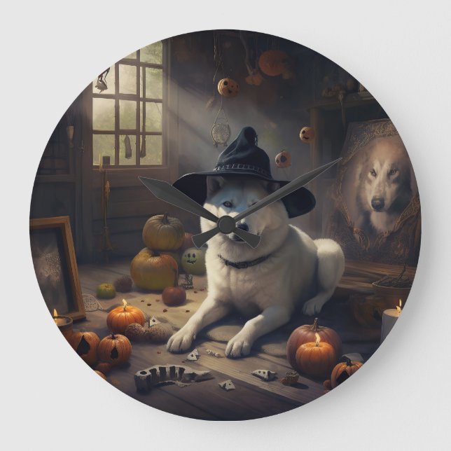 Grande Horloge Ronde Potirons d'Akita Halloween Épouvantables (Recto)