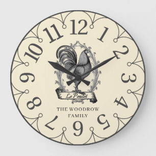 Grande Horloge Ronde Poulailler rustique vintage nom de famille ferme 