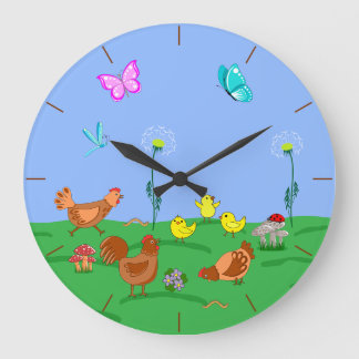 Grande Horloge Ronde Poule et poussins 