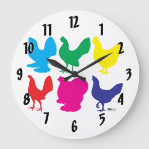 Grande Horloge Ronde Poules colorées