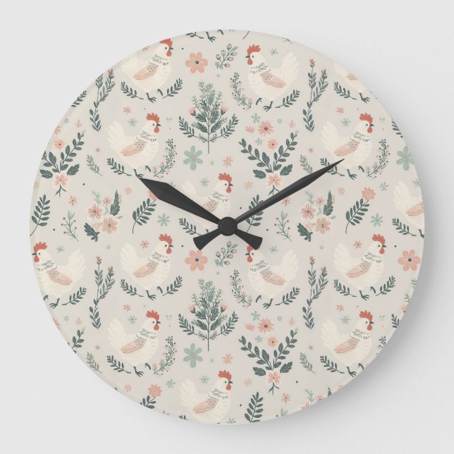 Grande Horloge Ronde Poulet dans le jardin (Recto)