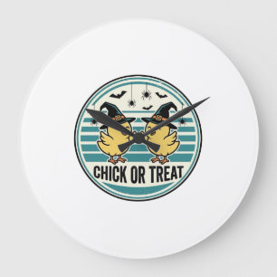 Grande Horloge Ronde Poulet de Halloween ou traitement Design de poussi