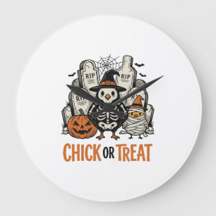 Grande Horloge Ronde Poulet drôle ou traiter Graphique de poulet Hallow