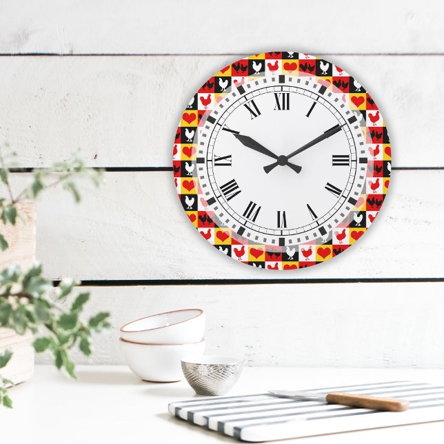Grande Horloge Ronde Poulets et Coeurs Cuisine de ferme de campagne (Créateur téléchargé)