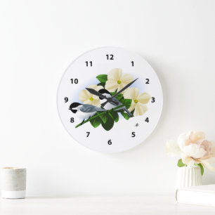 Grande Horloge Ronde Poulets et fleurs de Dogwood