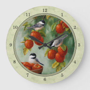 Grande Horloge Ronde Poulets et pommiers verts