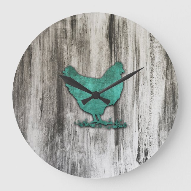 Grande Horloge Ronde Poulets rustiques (bleu) (Recto)
